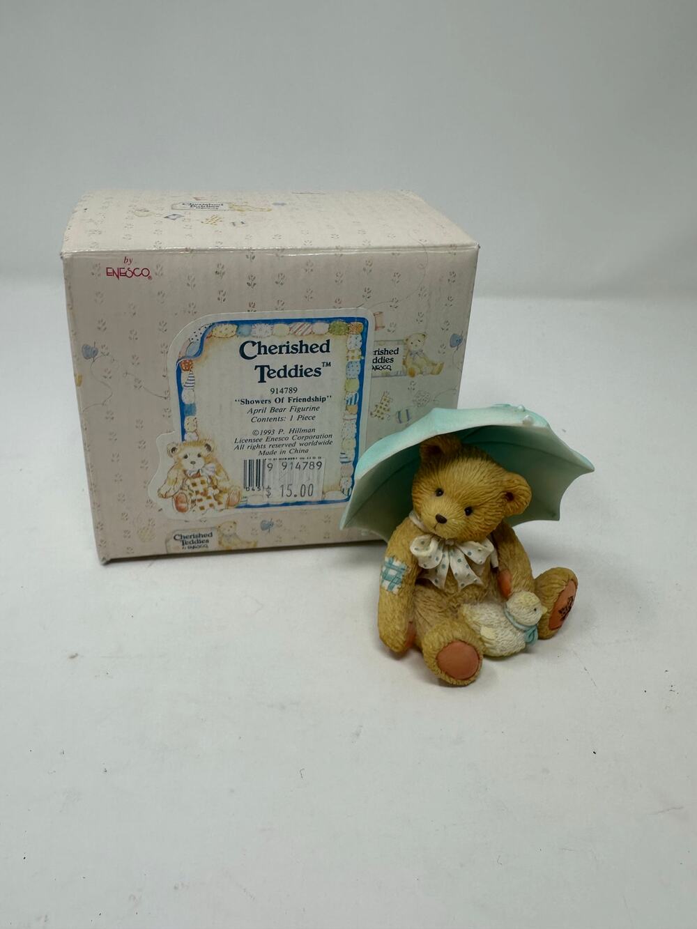 ENESCO Cherished Teddies NIB 1993 “Alan” ‘Showers of Friendship’ April Bear